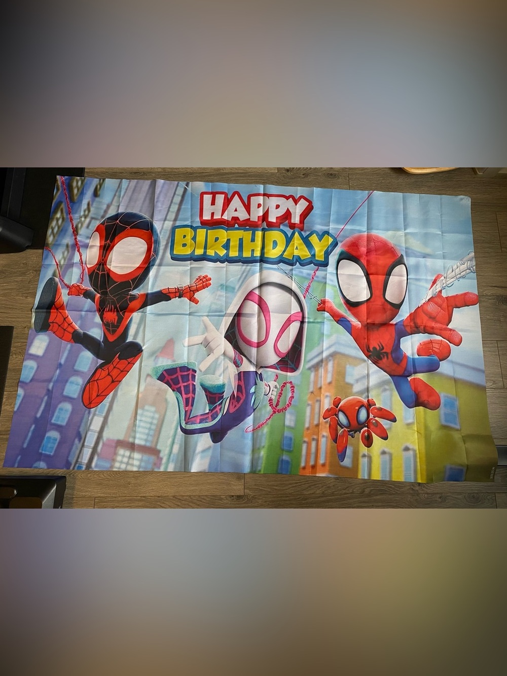 Spidey Kids Happy Birthday Backdrop - Red, Blue, White
